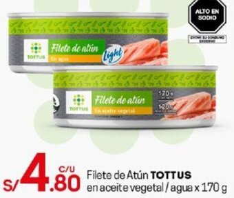 Tottus Filete de Atún Tottus en Aceite Vegetal/Agua 170g oferta