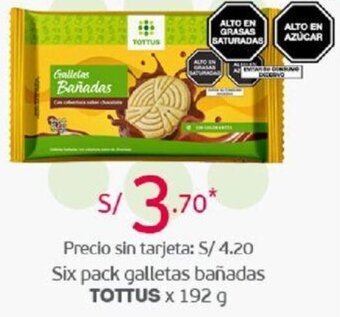 Tottus Six Pack Galletas Bañadas Tottus x 192g oferta
