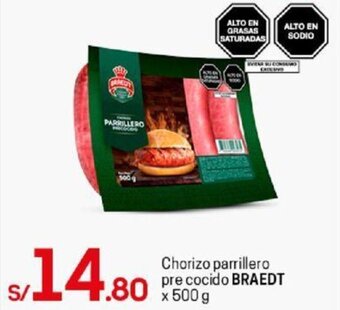Tottus Chorizo Parrillero Pre Cocido Braedt 500g oferta