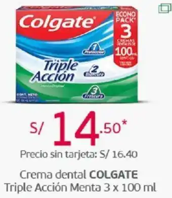 Tottus Crema Dental Colgate Triple Acción Menta 3 x 100ml oferta