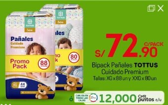 Tottus Bipack Pañales Tottus Cuidado Premium XG x 88Un y XXG 80Un oferta