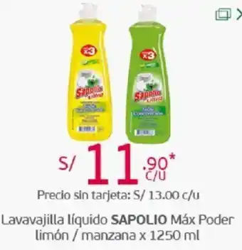 Tottus Lavavajilla Líquido Sapolio Máx Poder Limón/ Manzana 1250ml oferta