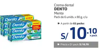 Plaza Vea Crema Dental Dento Menta Pack de 6Unids x 80g cu oferta