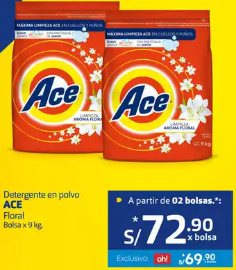 Plaza Vea Detergente en Polvo Ace Floral Bolsa 9kg oferta