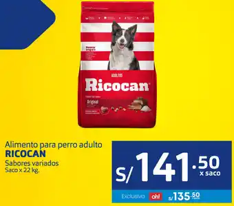 Plaza Vea ALimento para Perro Adulto Ricocan Sabores Variados Saco x 22kg oferta
