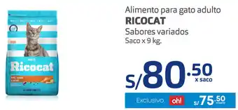 Plaza Vea Alimento para Gato Adulto Ricocat Sabores Variados Saco x 9kg oferta