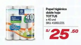 Hiperbodega Precio Uno Tottus Papel higienico doble hoja x 40 und oferta