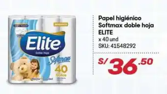 Hiperbodega Precio Uno Elite Papel higienico Softmax doble hoja x 40 und oferta