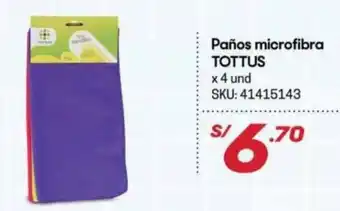 Hiperbodega Precio Uno Tottus Paños microfibra x 4 und oferta