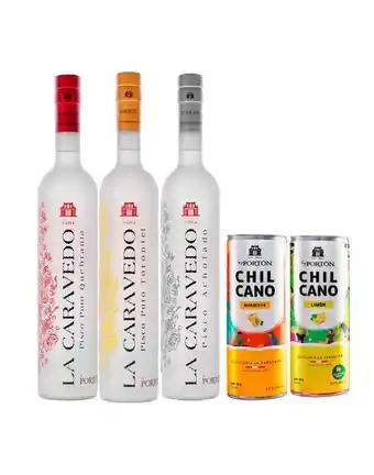 Sumon Licores Pisco la caravedo puro 750ml x3 + 2 chilcano rtd maracuya oferta