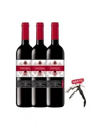 Vino tempranillo taso real 750ml x3 + sacacorcho