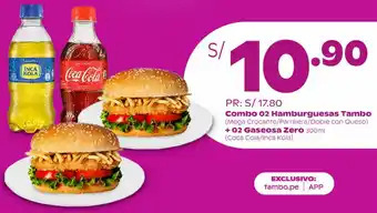 Tambo Combo 02 Hamburguesas Tambo + 02 Gaseosa Zero 300ml oferta