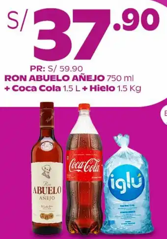 Tambo Ron Abuelo Añejo 750ml + Coca Cola 1,5L + Hielo 1,5kg oferta
