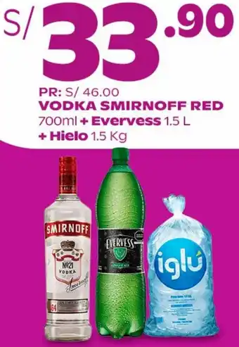 Tambo Vodka Smirnoff Red 700ml + Evervess 1,5L + Hielo 1,5kg oferta