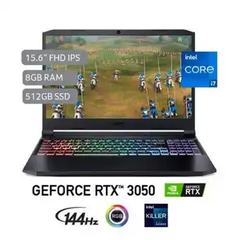 Hiraoka Laptop gamer acer an515-57-79f8 15.6" intel core i7-11800h 512gb ssd 8gb ram oferta