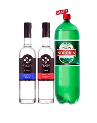Sumon Licores Pisco cuatro gallos puro 700ml x2 + nordica 1.5lt oferta