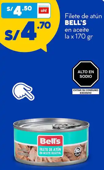 Plaza Vea Filete de Atún Bell's en Aceite La 170gr oferta
