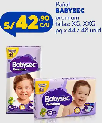 Plaza Vea Pañal Babysec Premium XG,XXG pq x 44/48 Unid oferta