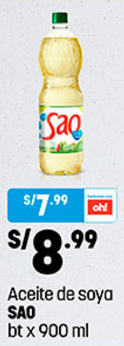 Plaza Vea Aceite de Soya Sao 900ml oferta