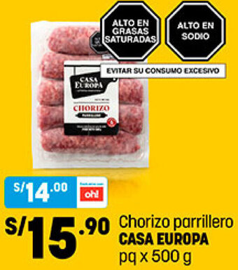 Plaza Vea Chorizo Parrillero Casa Europa 500g oferta