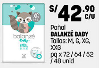 Plaza Vea Pañal Balanzé Baby M, G, XG, XXG pq x 72/64/52/48 Unid oferta