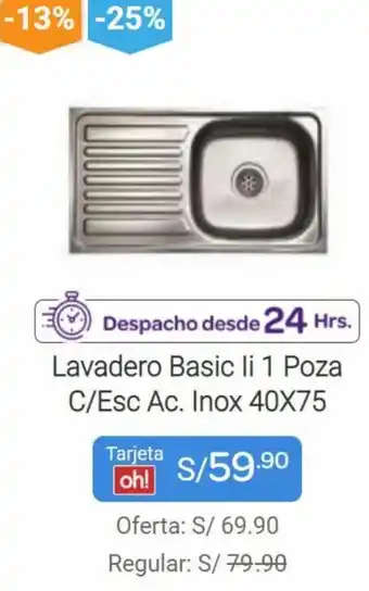 Promart Lavadero Basic Li 1 Poza C/Esc Ac. Inox 40x75 oferta