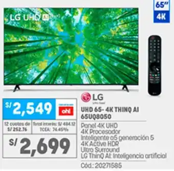 Plaza Vea LG UHD 4K ThinQ AI 65" oferta