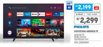 Plaza Vea Philips Android TV 4K 65" oferta
