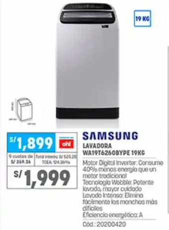 Plaza Vea Samsung Lacadora WA19T6260BYPE 19kg oferta
