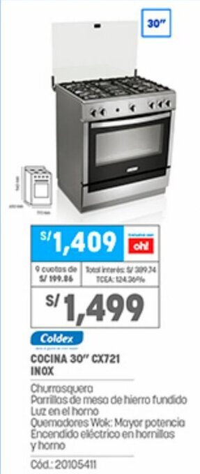 Plaza Vea Coldex Cocina 30" CX721 Inox oferta