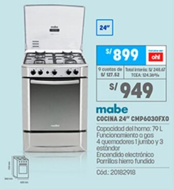 Plaza Vea Mabe Cocina 24" oferta