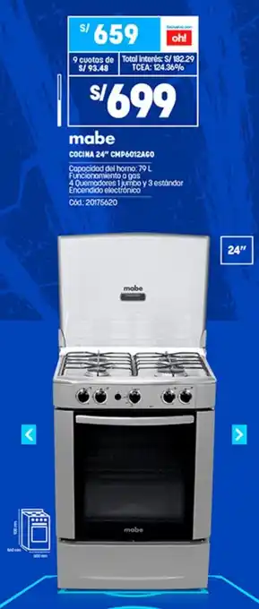 Plaza Vea Mabe Cocina 24" oferta