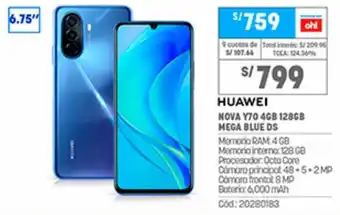 Plaza Vea Huawei Nova Y70 4GB 128GB Mega Blue DS oferta