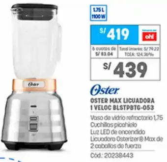 Plaza Vea Oster Max Licuadora 1 Veloc BLSTPBTG-053 oferta