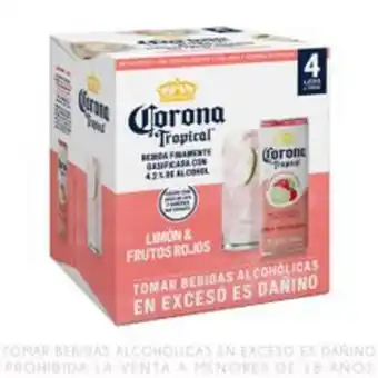 Metro Pack x4 bebida corona tropical limón & frutos rojos lata 355ml oferta