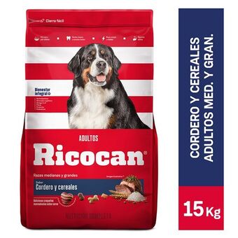 Tottus Comida para perros ricocan adultos medianas y grandes sabor cordero y cereales 15 kg oferta