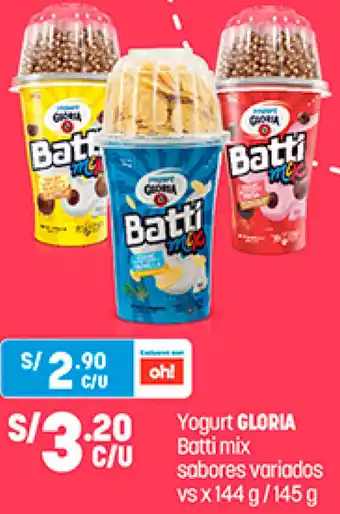 Plaza Vea Yoghurt Gloria Batti Mix Sabores Variados vsx144g/145g oferta