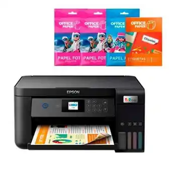 Hiraoka Impresora multifuncional epson l4260 + papel foto brillante 180g x 10 hojas a4 + papel foto brillante 180g x 25 hojas jumbo + oferta