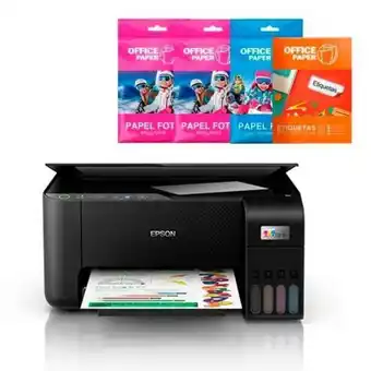 Hiraoka Impresora multifuncional epson ecotank l3250 + papel foto brillante 180g x 10 hojas a4 + papel foto brillante 180g x 25 hojas oferta