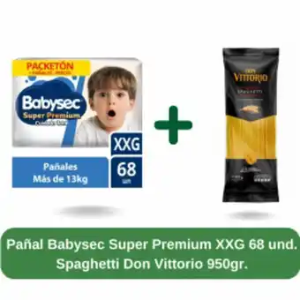 Pack pañal babysec super premium talla xxg - 68 und + fideos spaguetti don vittorio 950 g - unidad