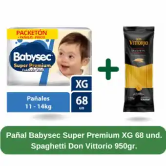 Freshmart Pack pañal babysec super premium talla xg 68 und + fideo spaguetti don vittorio 950 g - unidad oferta