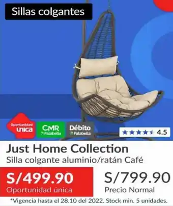 Sodimac Just Home Collection Silla Colgnate Aluminio / Ratán Café oferta