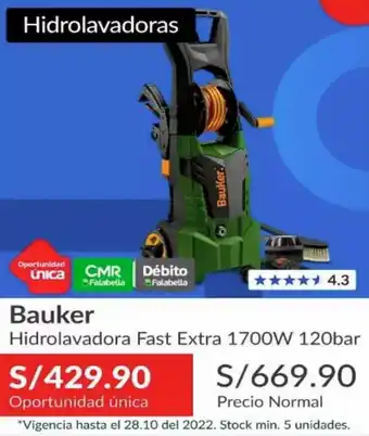 Sodimac Bauker Hidrolavadora Fast Extra 1700W 120bar oferta