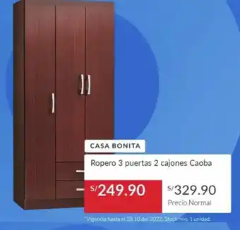 Sodimac Casa Bonita Ropero 3 Puertas 2 Cajones Caoba oferta