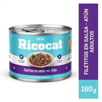 Tottus Comida húmeda para gatos ricocat adultos filetitos en salsa de atún 160 g oferta