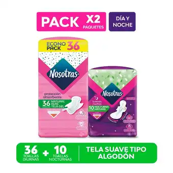 Tottus Toallas higiénicas nostras alas tela gel 36 und y nosotras buenas noches natural 10 und oferta