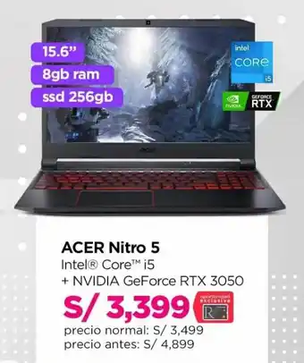 Ripley Acer Nitro 5 + NVIDIA GeForce RTX 3050 oferta