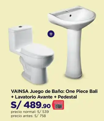 Ripley Vainsa Juego de Baño: One Piece Bali + Lavatorio Avante + Pedestal oferta