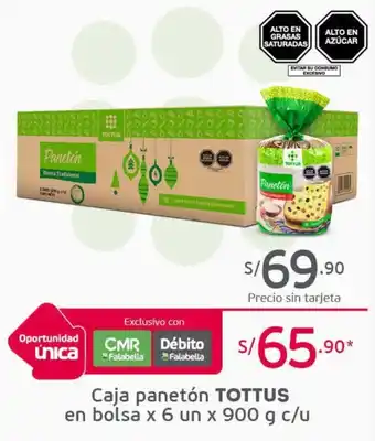 Tottus Caja Panetón Tottus en Bolsa x 6 un x 900g oferta