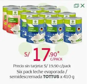Tottus Six Pack Leche Evaporada / Semidescremada Tottus x 410g oferta